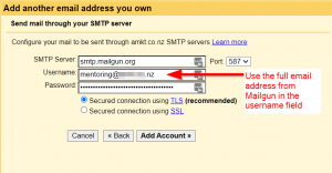 Gmail - set SMTP server credentials